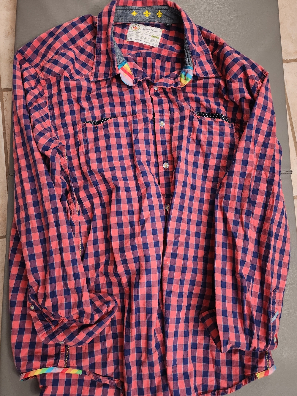 Robert Graham Red and Rainbow Trim Checked Casual Button-Down Shirt